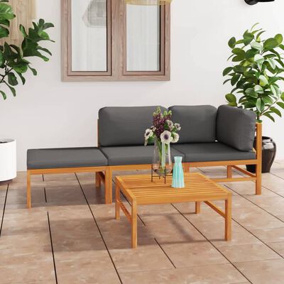 vidaXL Set de muebles de jardín 4 pzas madera de teca y cojines gris