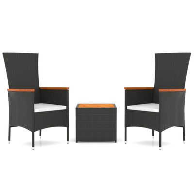 vidaXL Juego muebles jardín 3 pzas madera acacia ratán sintético negro