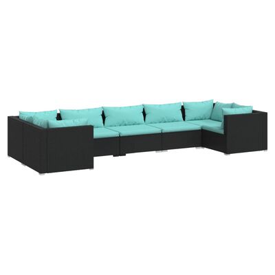 vidaXL Set de muebles de jardín 7 pzas y cojines ratán sintético negro