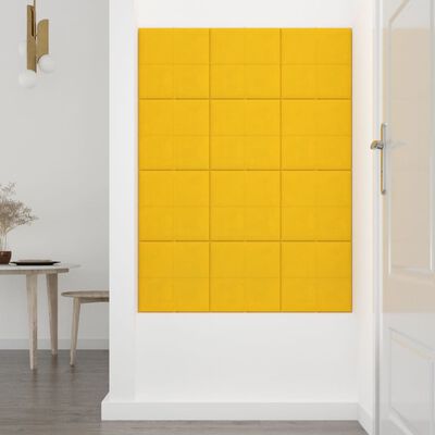 vidaXL Paneles de pared 12 uds terciopelo amarillo 30x30 cm 1,08 m²