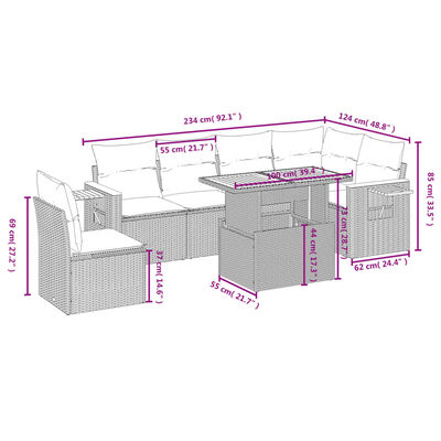 vidaXL Set de comedor de jardín 7 pzas y cojines ratán sintético negro