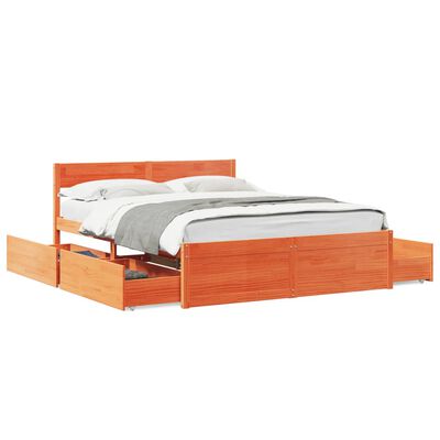 vidaXL Cama sin colchón madera maciza de pino marrón cera 160x200 cm