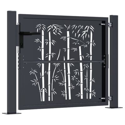 vidaXL Puerta de jardín acero gris antracita diseño bambú 105x105 cm