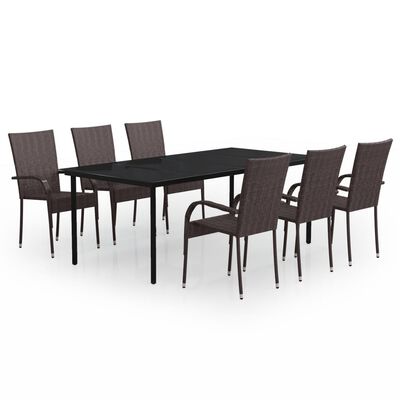 vidaXL Juego de comedor para jardín 7 piezas marrón y negro