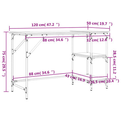 vidaXL Escritorio metal y madera ingeniería marrón roble 120x50x75 cm