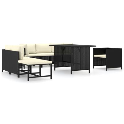 vidaXL Set de muebles de jardín 8 pzas y cojines ratán sintético negro