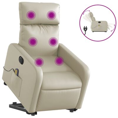 vidaXL Sillón de masaje elevable eléctrico cuero sintético crema