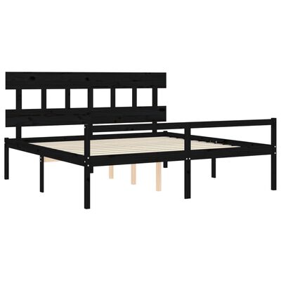 vidaXL Cama personas mayores cabecero madera maciza negro 200x200 cm