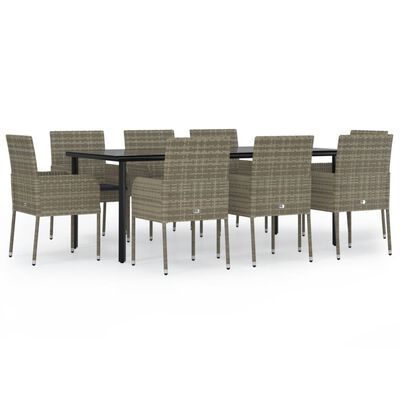 vidaXL Set comedor jardín 9 pzas y cojines ratán sintético negro gris