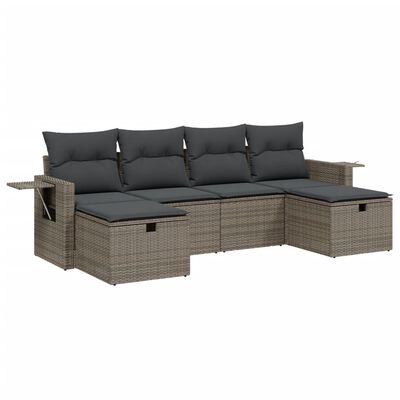 vidaXL Set de muebles de jardín 6 pzas y cojines ratán sintético gris