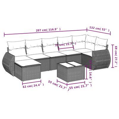 vidaXL Set de sofás de jardín 8 piezas y cojines ratán sintético negro