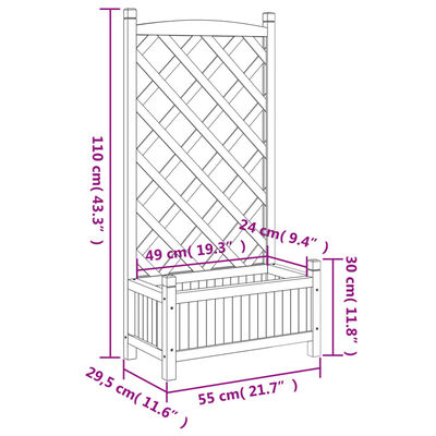 vidaXL Jardinera con enrejado de madera maciza de abeto marrón