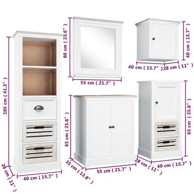 vidaXL Juego de muebles de baño 5 piezas madera maciza blanco