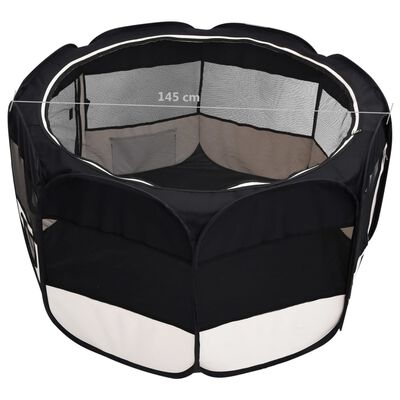 vidaXL Parque de perros plegable y bolsa transporte negro 145x145x61cm