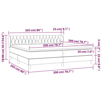 vidaXL Cama box spring con colchón terciopelo gris oscuro 200x200 cm