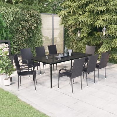 vidaXL Juego de comedor para jardín 9 piezas negro