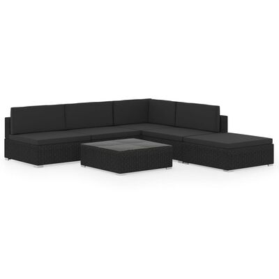 vidaXL Set muebles de jardín 6 piezas y cojines ratán sintético negro