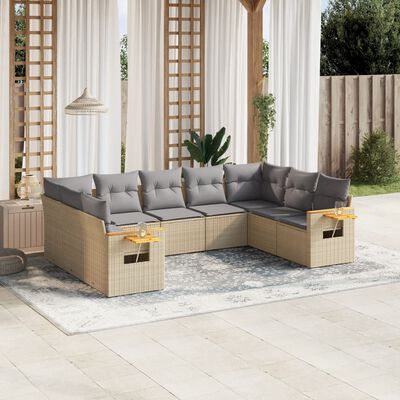 vidaXL Set de sofás de jardín 9 pzas con cojines ratán sintético beige