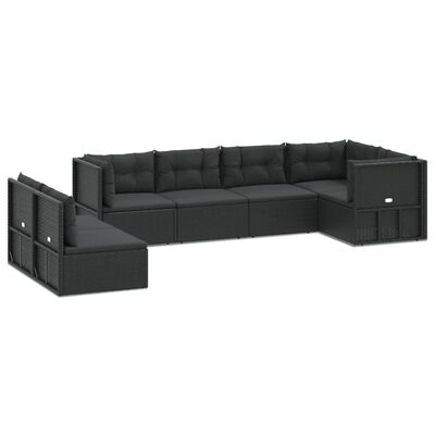 vidaXL Set de muebles de jardín y cojines 7 pzas ratán sintético negro