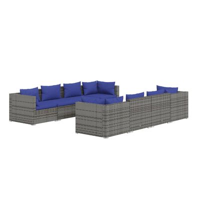 vidaXL Set de muebles de jardín 9 pzas y cojines ratán sintético gris