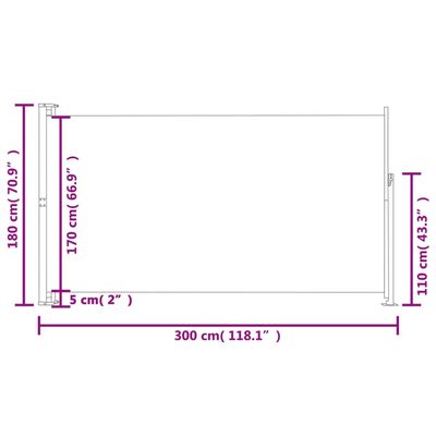 vidaXL Toldo lateral retráctil de jardín gris 180x300 cm