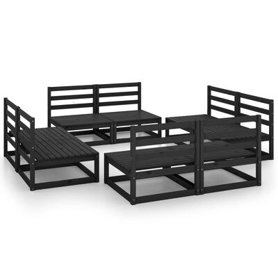 vidaXL Juego de muebles de jardín 8 piezas negro madera maciza de pino