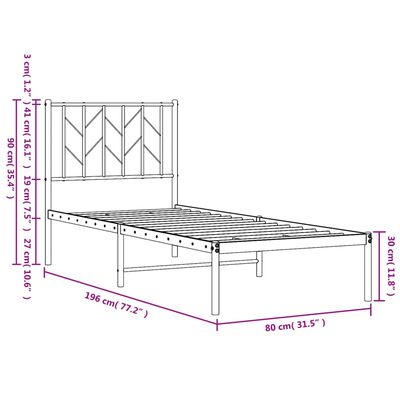 vidaXL Estructura de cama con cabecero metal negro 75x190 cm