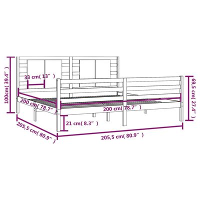 vidaXL Estructura de cama de madera maciza de pino negro 200x200 cm