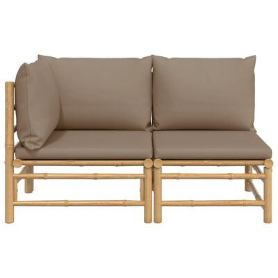 vidaXL Set de muebles de jardín 2 piezas bambú y cojines gris taupe