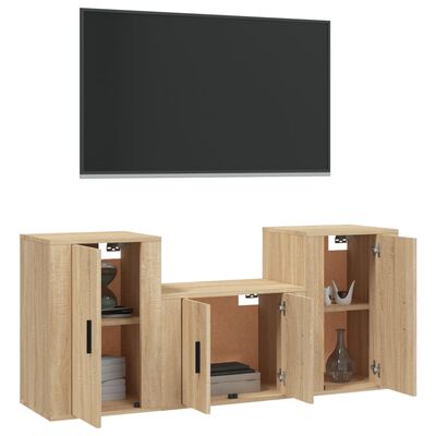 vidaXL Set de muebles para TV 3 pzas madera contrachapada roble sonoma