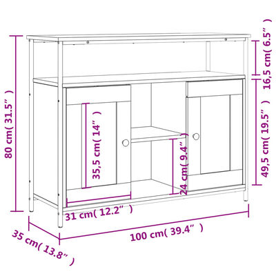 vidaXL Aparador de madera de ingeniería roble ahumado 100x35x80 cm