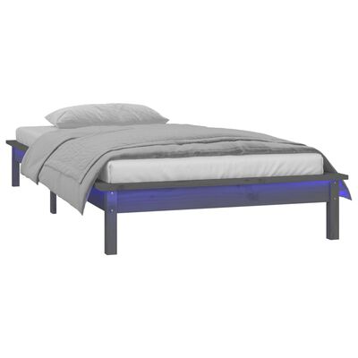 vidaXL Estructura de cama con LED madera maciza gris 75x190 cm