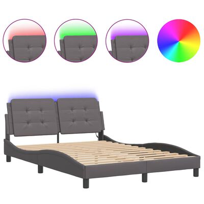 vidaXL Estructura cama con luces LED cuero sintético gris 140x200 cm