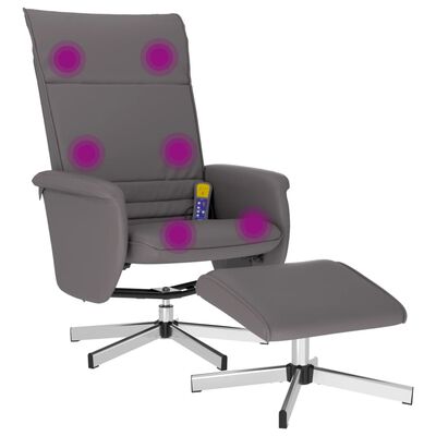 vidaXL Sillón de masaje reclinable con reposapiés cuero sintético gris