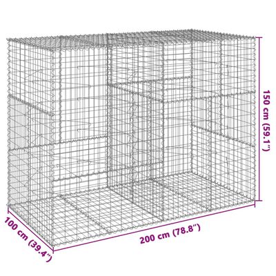 vidaXL Cesta gaviones con cubierta hierro galvanizado 200x100x150 cm