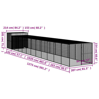 vidaXL Caseta perro corral acero galvanizado gris claro 214x1273x181cm