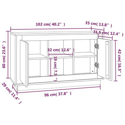 vidaXL Aparador de madera contrachapada roble Sonoma 102x35x60 cm