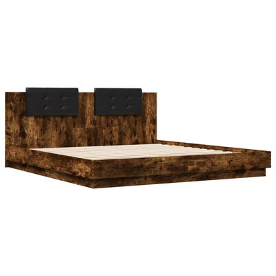 vidaXL Cama con cabecero madera de ingeniería roble ahumado 160x200 cm