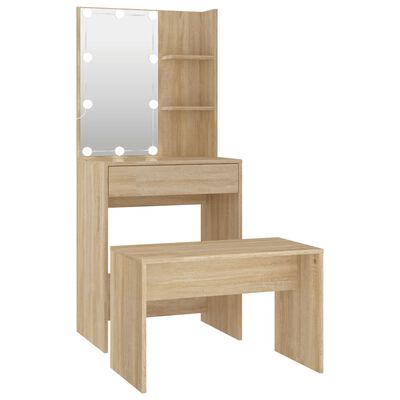 vidaXL Juego de tocador con LED madera contrachapada roble Sonoma