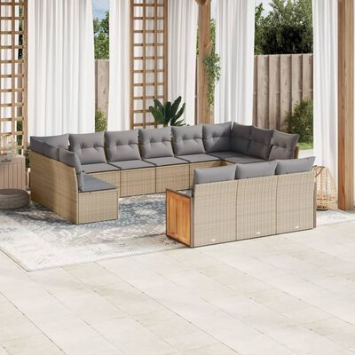 vidaXL Set sofás de jardín con cojines 13 pzas ratán sintético beige