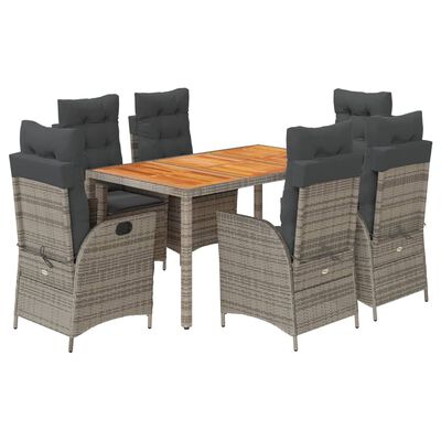 vidaXL Set comedor jardín 7 pzas y cojines ratán sintético gris