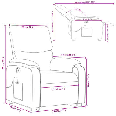 vidaXL Sillón masaje eléctrico reclinable elevable tela marrón oscuro