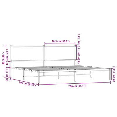 vidaXL Cama con cabecero y pie de cama metal marrón roble 90x190 cm