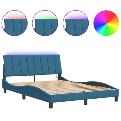 vidaXL Estructura de cama con luces LED terciopelo azul 140x190 cm