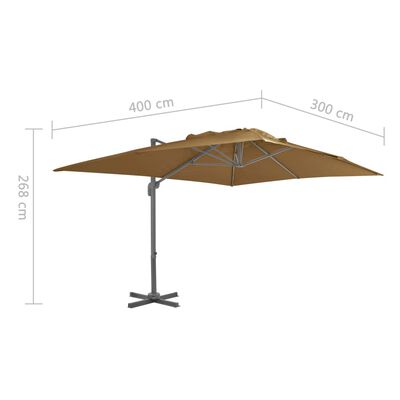 vidaXL Sombrilla jardín voladiza con palo de aluminio taupe 400x300 cm