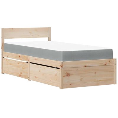 vidaXL Cama con cajones y colchón madera maciza de pino 90x200 cm