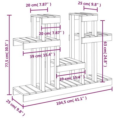 vidaXL Soporte para plantas madera maciza pino miel 104,5x25x77,5 cm