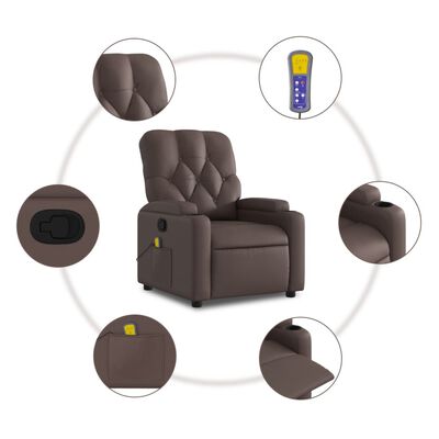 vidaXL Sillón de masaje reclinable cuero sintético marrón