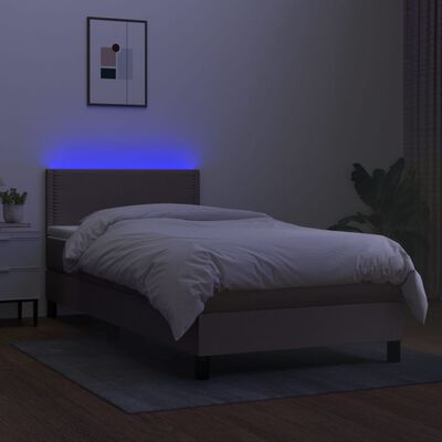 vidaXL Cama box spring colchón y luces LED tela gris taupe 90x200 cm