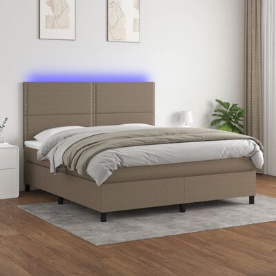 vidaXL Cama box spring colchón y luces LED tela gris taupe 180x200 cm